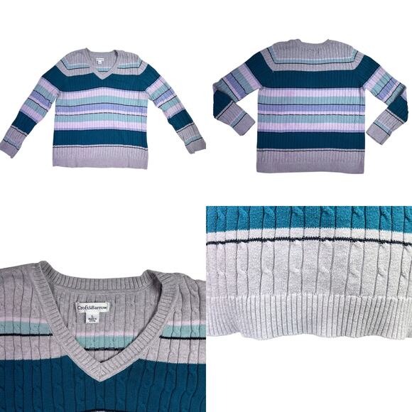 Croft & Barrow Long Sleeve Cable Knit Striped Sweater Size Large 100% Cotton - Picture 4 of 14